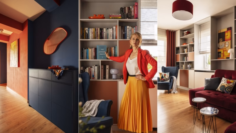 58 m2 in Zabrze painted like an Almodóvar film. The starting point was a dress – design ER Design – photo Marcin Grabowiecki.